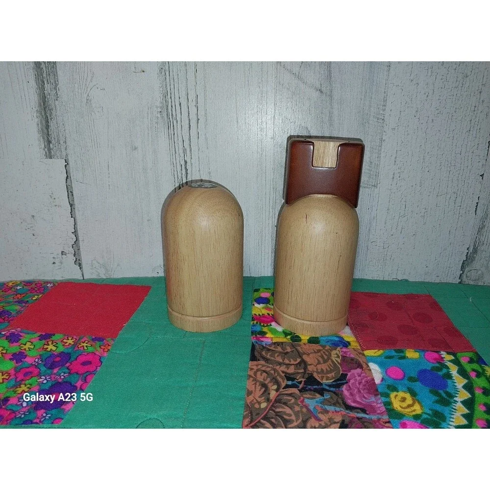 Mr. Dudley Blond Wood Salt Shaker Pepper Grinder Set Art Deco